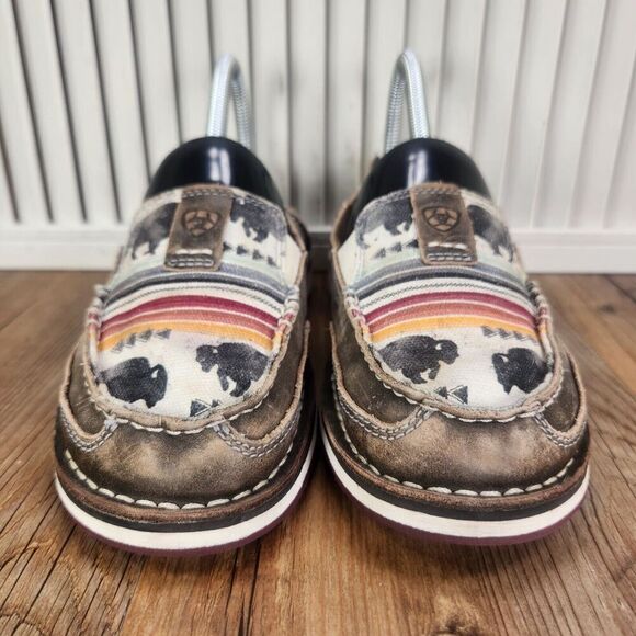 Ariat Cruiser Womens Sz 6B Brown Canvas Buffalo Moc Toe Distressed Loafer Shoes - Picture 2 of 10